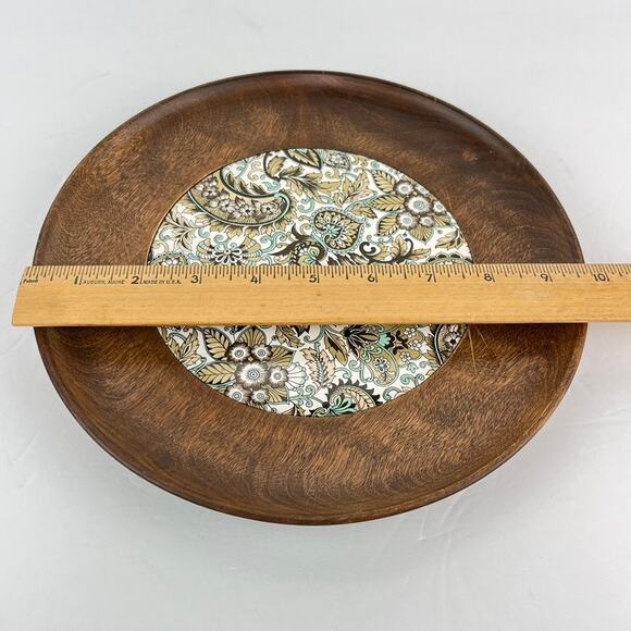 Woodbury's Woodware Hand Turned Wood With Paisley Tile Shelburne Vermont 10in - Picture 7 of 7